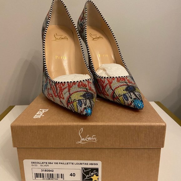 CHRISTIAN LOUBOUTIN Paillette Loubitag Decollete 554 100 Paillette Silver - Picture 5 of 7